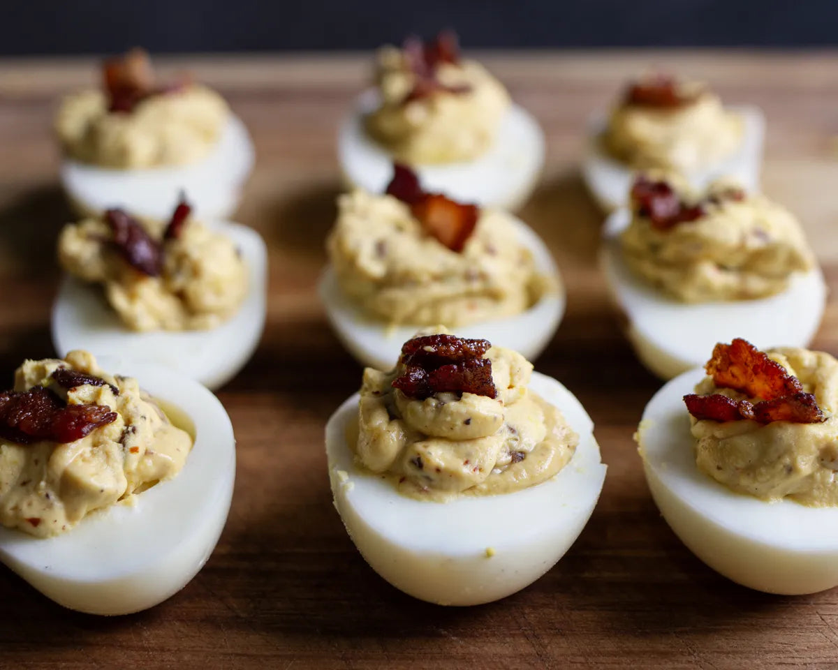 Smoked Deviled Eggs with Bacon